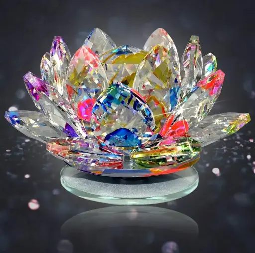 Crystu Vastu Feng Shui Transparent Adventure Crystal Lotus For Positive Energy Gift Item And Good Luck & Brings Prosperity, Success, 9 Centimeters.